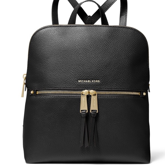 Michael Kors Handbags - Michael Kors Rhea Embossed Medium Slim Backpack - Black